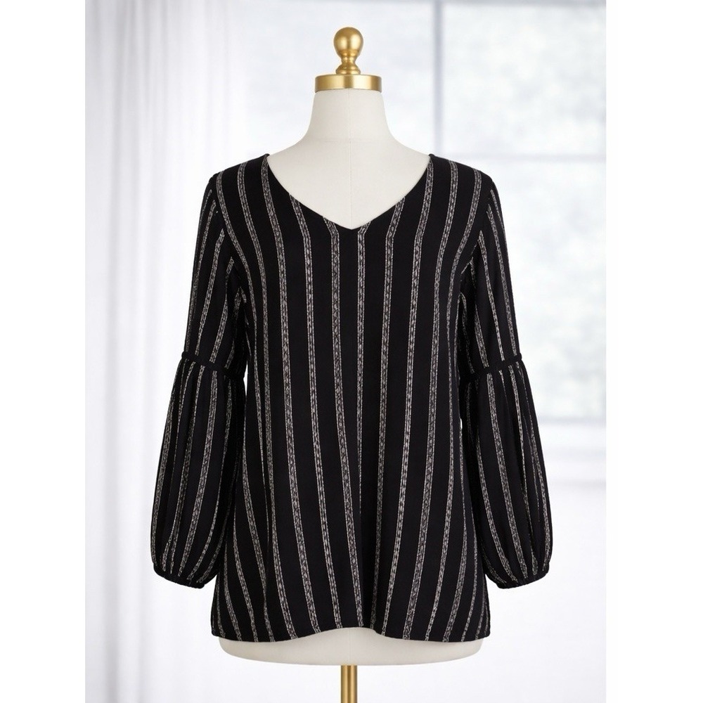 Garnet Hill Luxe‎ Organic Cotton Knit Top Black White Striped Women's Size 6